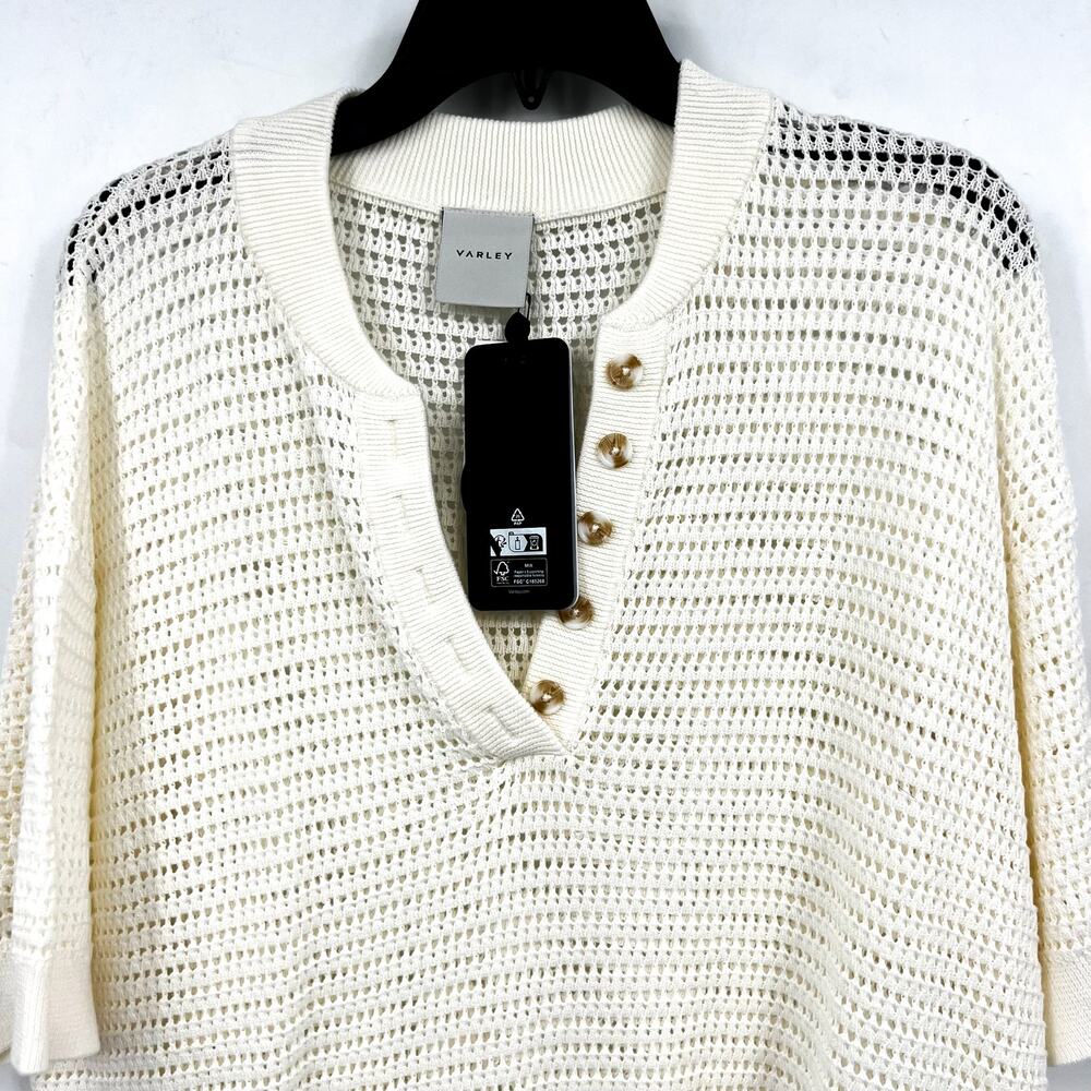 VARLEY Women's Callie Mesh Knit Top Large Beige Egret Short Sleeve NWT - Picture 6 of 13